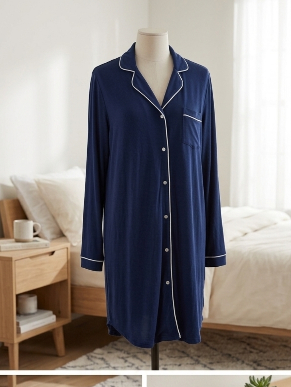 STARS ABOVE Sleep Shirt Blue Perfectly Cozy LongSle Navy Blue Button-Up Cardigan